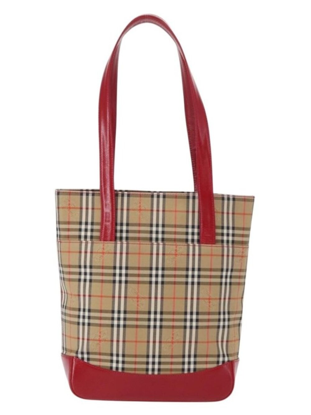 BURBERRY Nova Check Tote Bag Canvas Leather Beige Red gold Auth gh1367 - Picture 3 of 16